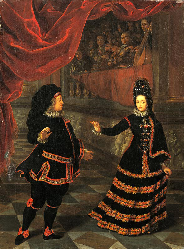 elector palatine and his wife in spanish costumes dancing